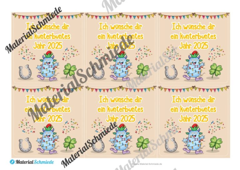Grußkarten zum neuen Jahr für Kinder in der Grundschule (Arbeitsblatt 04)