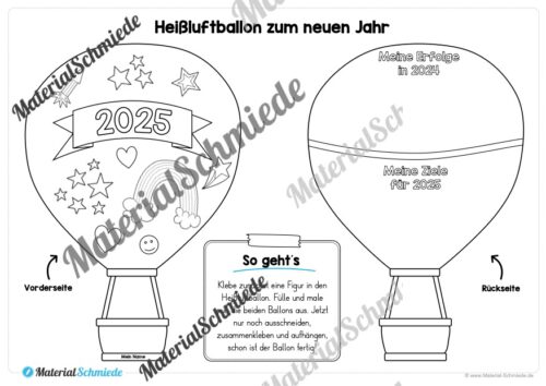 Heißluftballons zum neuen Jahr 2025 (Arbeitsblatt 12)