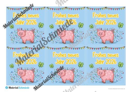 Grußkarten zum neuen Jahr 2026 (6 Motive) - Arbeitsblatt 01