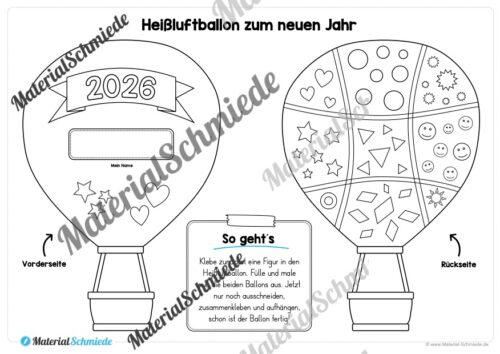 Heißluftballons zum neuen Jahr 2026 (Arbeitsblatt 02)