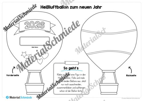 Heißluftballons zum neuen Jahr 2026 (Arbeitsblatt 03)