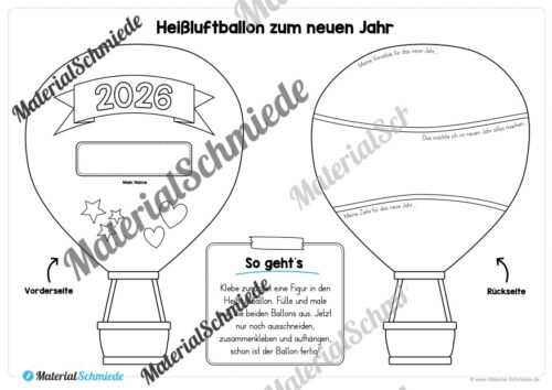 Heißluftballons zum neuen Jahr 2026 (Arbeitsblatt 04)