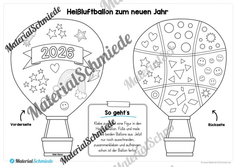 Heißluftballons zum neuen Jahr 2026 (Arbeitsblatt 08) Heißluftballons zum neuen Jahr 2026 (Arbeitsblatt 08)