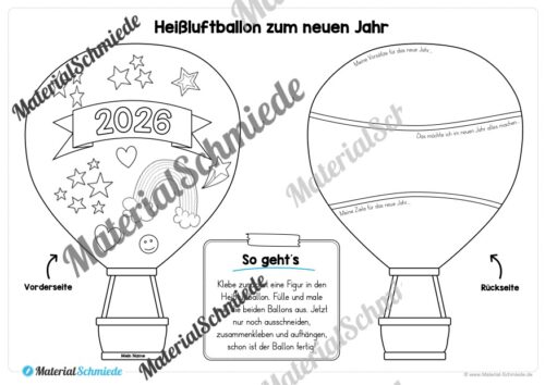 Heißluftballons zum neuen Jahr 2026 (Arbeitsblatt 10)