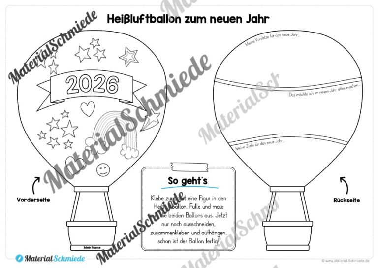 Heißluftballons zum neuen Jahr 2026 (Arbeitsblatt 10) Heißluftballons zum neuen Jahr 2026 (Arbeitsblatt 10)
