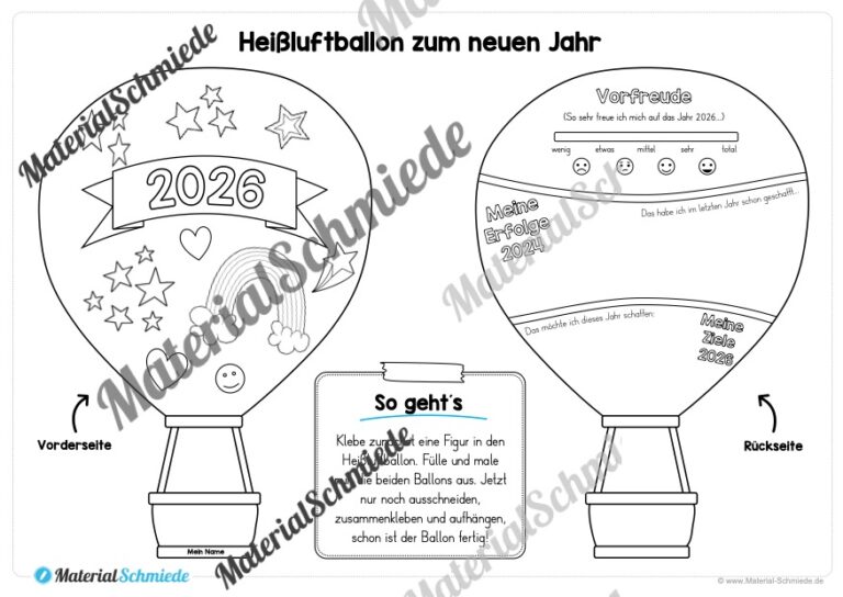 Heißluftballons zum neuen Jahr 2026 (Arbeitsblatt 11) Heißluftballons zum neuen Jahr 2026 (Arbeitsblatt 11)
