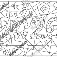 Ausmalbild PopArt Neujahr 2026 (Arbeitsblatt)