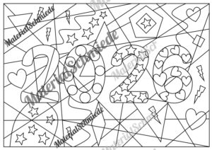 Ausmalbild PopArt Neujahr 2026 (Arbeitsblatt)