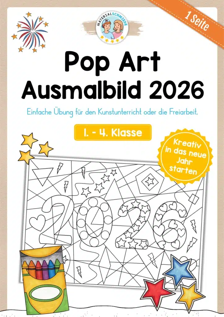 Ausmalbild PopArt Neujahr 2026