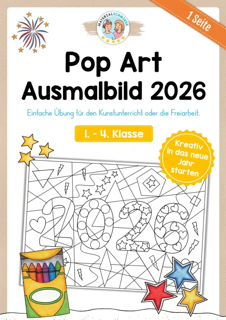 Ausmalbild PopArt Neujahr 2026