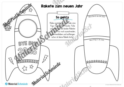 Raketen basteln: Neues Jahr 2026 (Rückblick & Ziele) - Arbeitsblatt 05