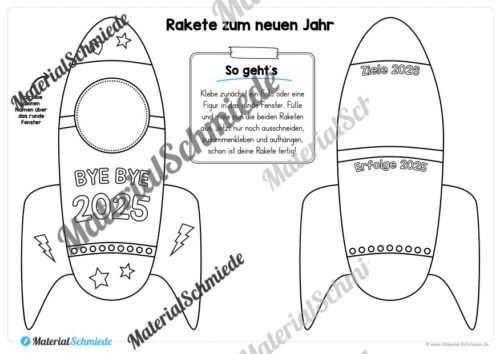 Raketen basteln: Neues Jahr 2026 (Rückblick & Ziele) - Arbeitsblatt 06