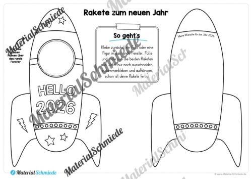 Raketen basteln: Neues Jahr 2026 (Rückblick & Ziele) - Arbeitsblatt 10