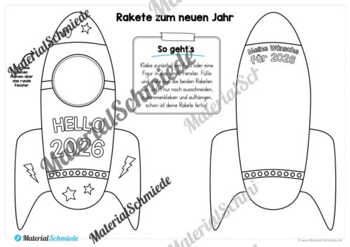 Raketen basteln: Neues Jahr 2026 (Rückblick & Ziele) - Arbeitsblatt 11