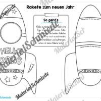 Raketen basteln: Neues Jahr 2026 (Rückblick & Ziele) - Arbeitsblatt 12