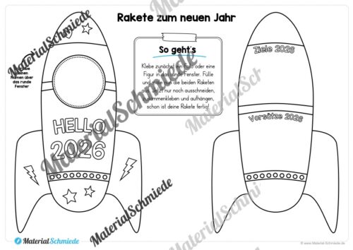 Raketen basteln: Neues Jahr 2026 (Rückblick & Ziele) - Arbeitsblatt 13
