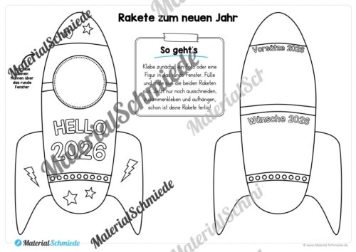 Raketen basteln: Neues Jahr 2026 (Rückblick & Ziele) - Arbeitsblatt 15
