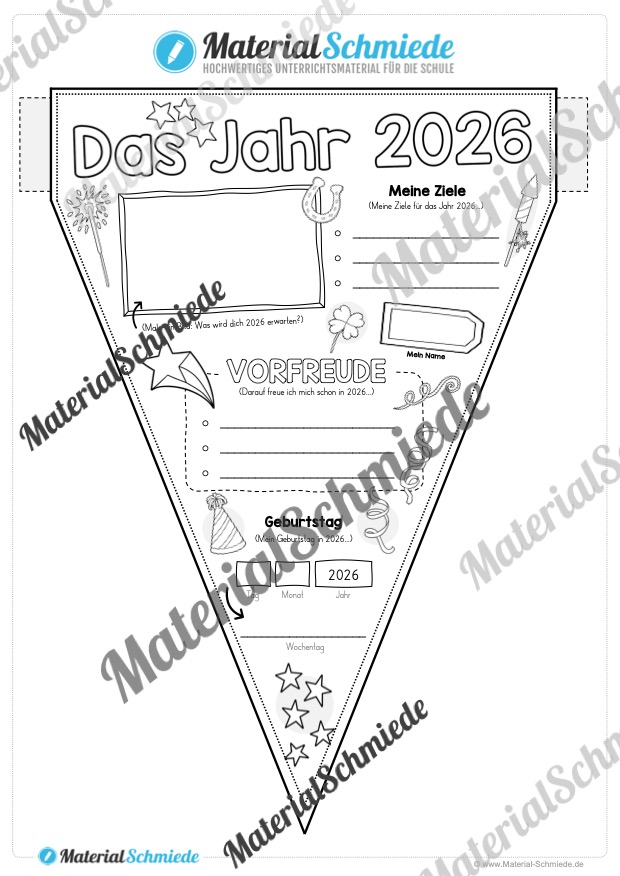 Wimpel: Das kommt im Jahr 2026 (Arbeitsblatt)