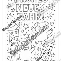 Ausmalbilder: Silvester, Neujahr, Jahreswechsel (8 Stück) - Arbeitsblatt 01