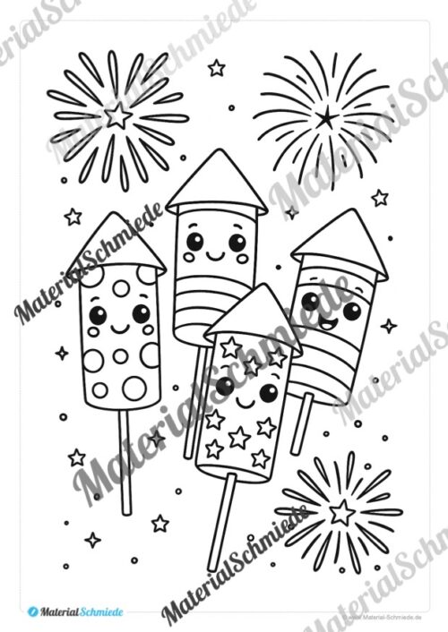 Ausmalbilder: Silvester, Neujahr, Jahreswechsel (8 Stück) - Arbeitsblatt 04