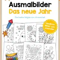 Ausmalbilder: Silvester, Neujahr, Jahreswechsel (8 Stück)