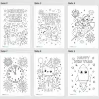Ausmalbilder: Silvester, Neujahr, Jahreswechsel (8 Stück) - Überblick