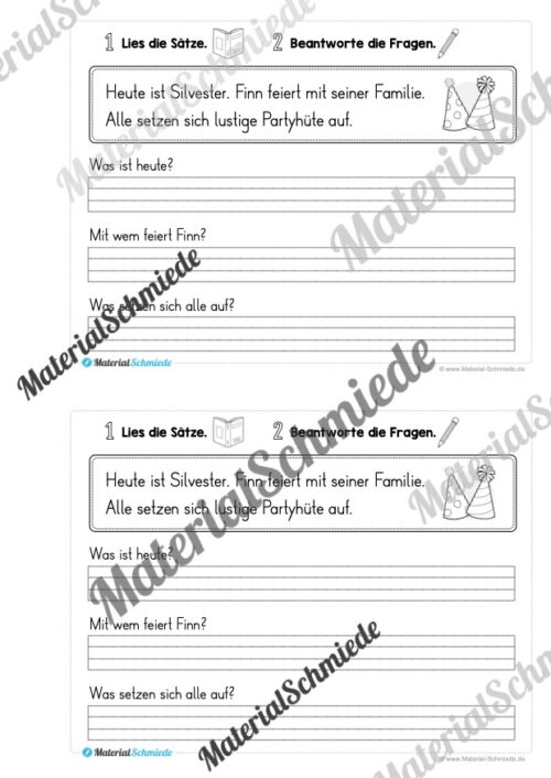 Mini-Heft: Lesetexte Neujahr (1. & 2. Klasse) - Arbeitsblatt 02