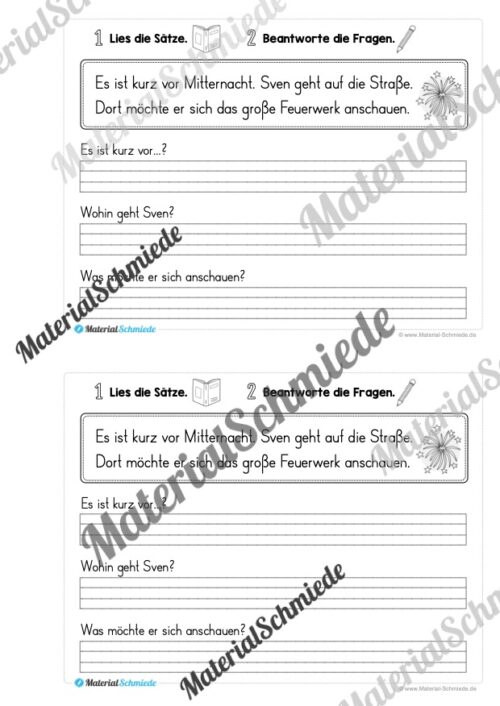 Mini-Heft: Lesetexte Neujahr (1. & 2. Klasse) - Arbeitsblatt 06