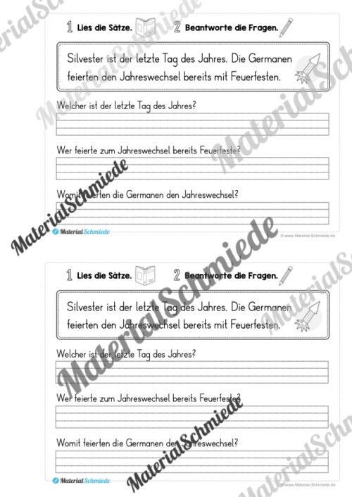 Mini-Heft: Lesetexte Neujahr (1. & 2. Klasse) - Arbeitsblatt 09
