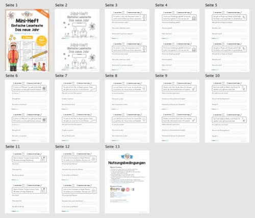Mini-Heft: Lesetexte Neujahr (1. & 2. Klasse) - Überblick