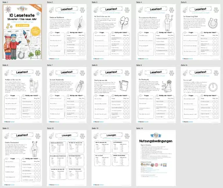 10 Lesetexte zu Silvester / Das neue Jahr (Überblick)