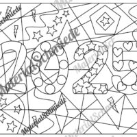 Pop Art Ausmalbild Neujahr 2025 (Vorschau)