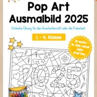 Pop Art Ausmalbild Neujahr 2025