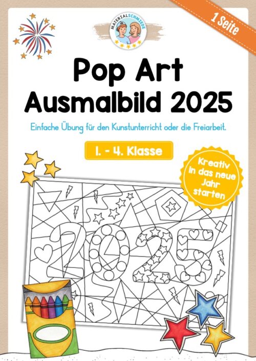 Pop Art Ausmalbild Neujahr 2025