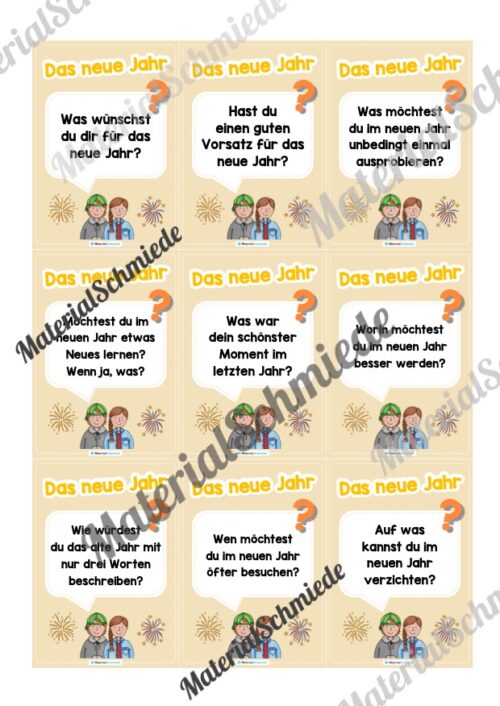 Reflexionskarten zum Jahreswechsel (Arbeitsblatt 01)