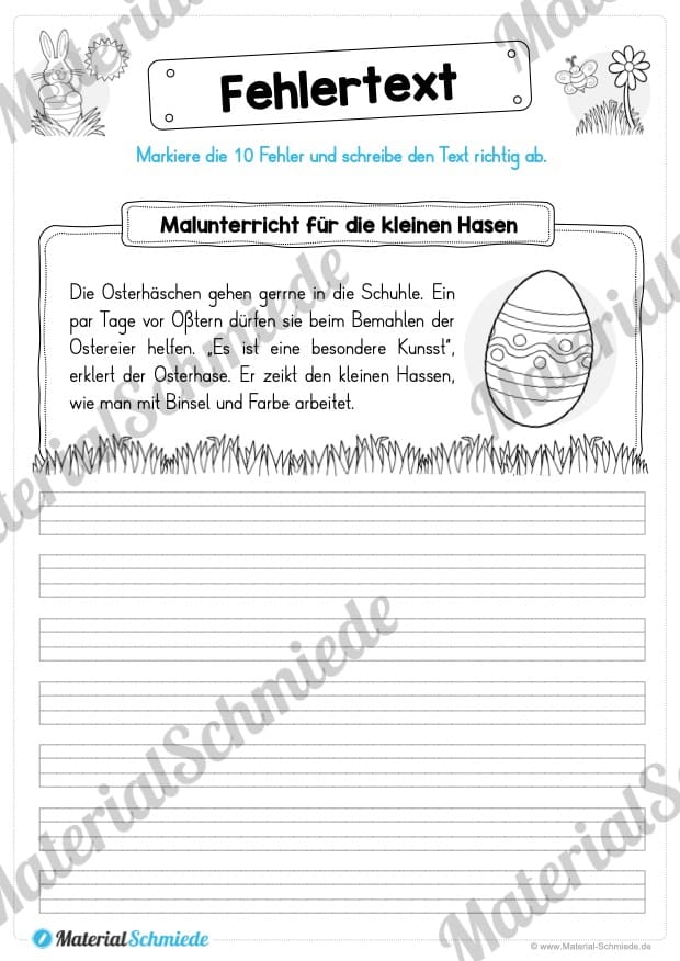 10 Fehlertexte zu Ostern (Malunterricht für die kleinen Hasen)