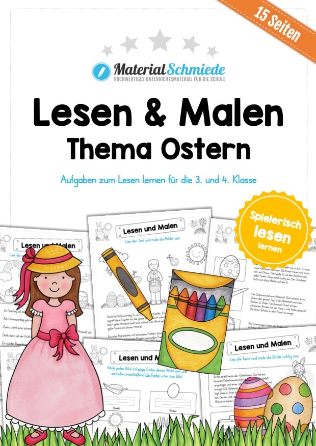 Lesen & Malen zu Ostern (15 Arbeitsblätter)