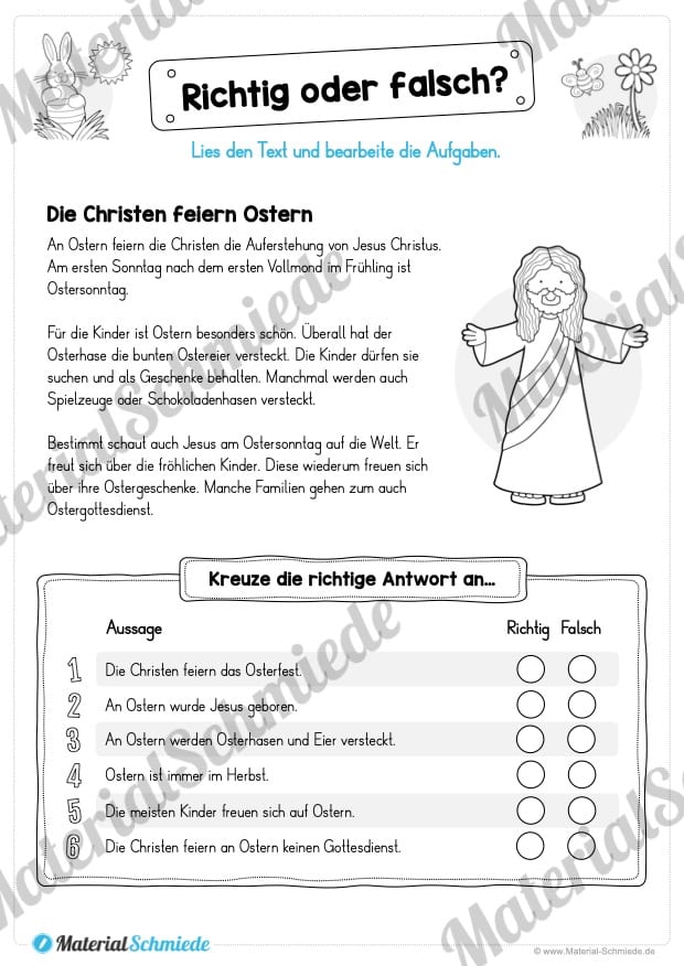 10 Leseübungen zu Ostern (Richtig oder Falsch)