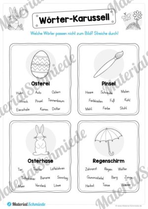10 Leseübungen zu Ostern (Wörter-Karussell)