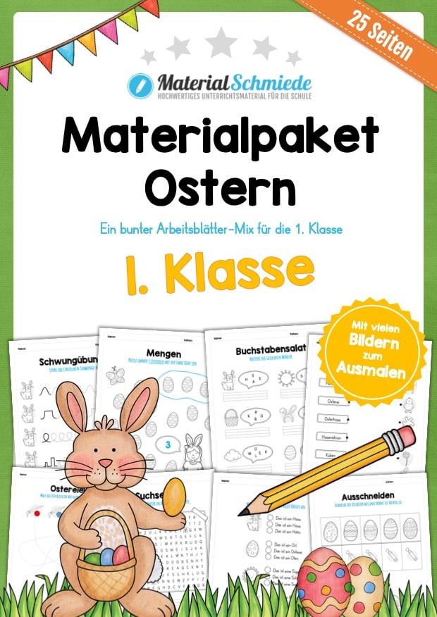 Materialpaket Ostern: 1. Klasse (25 Arbeitsblätter)