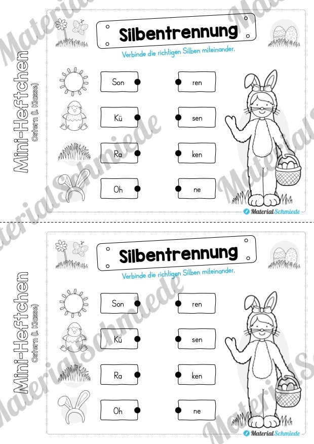 Mini-Heft: Ostern für die 1. Klasse (Silbentrennung)