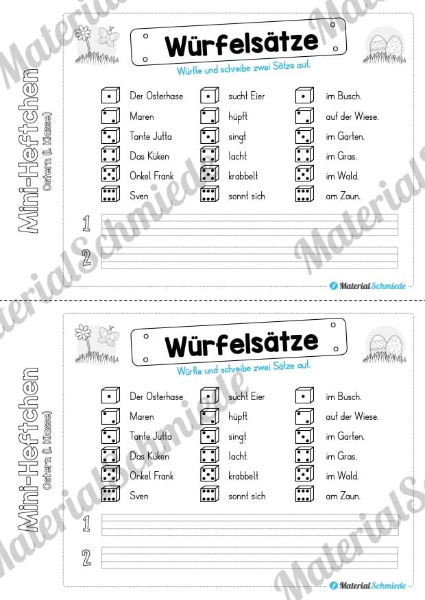 Mini-Heft: Ostern für die 1. Klasse (Würfelsätze)