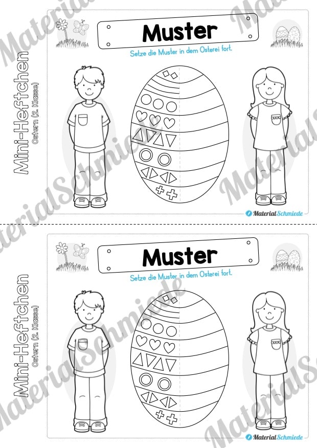 Mini-Heft: Ostern für die 2. Klasse (Muster in Osterei zeichnen)