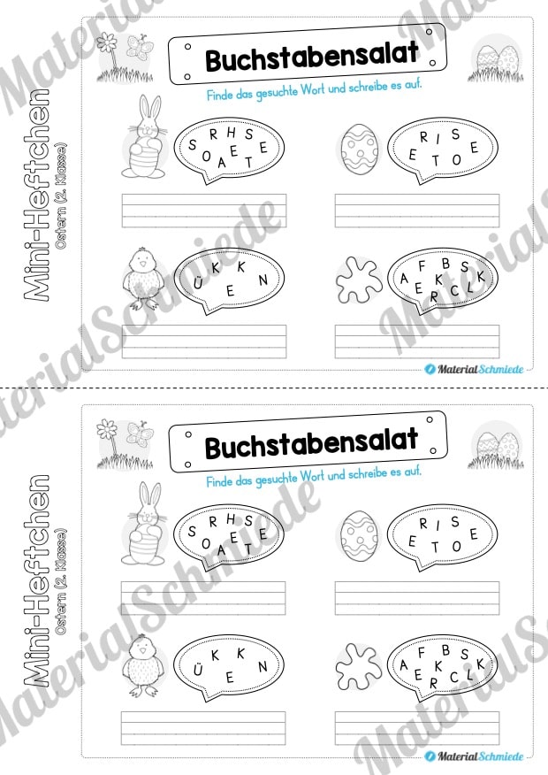 Mini-Heft: Ostern für die 2. Klasse (Buchstabensalat)