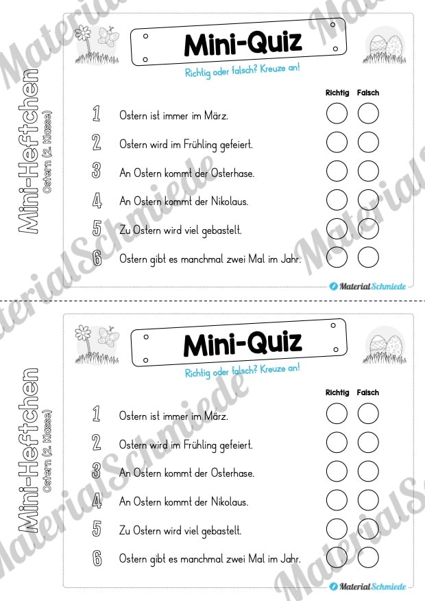 Mini-Heft: Ostern für die 2. Klasse (Mini-Quiz)