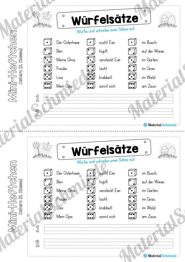 Mini-Heft: Ostern für die 2. Klasse (Würfelsätze)