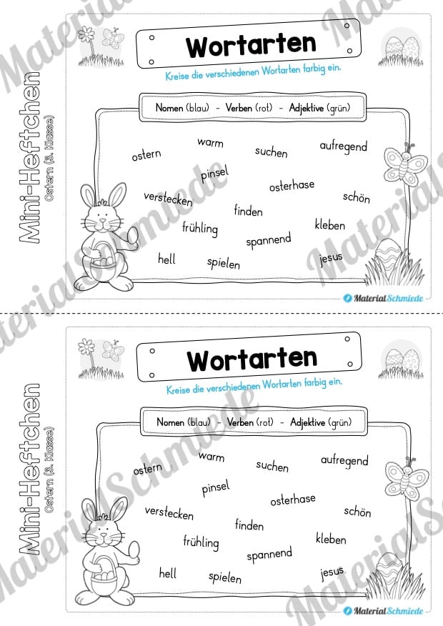 Mini-Heft: Ostern für die 3. Klasse (Wortarten unterscheiden)