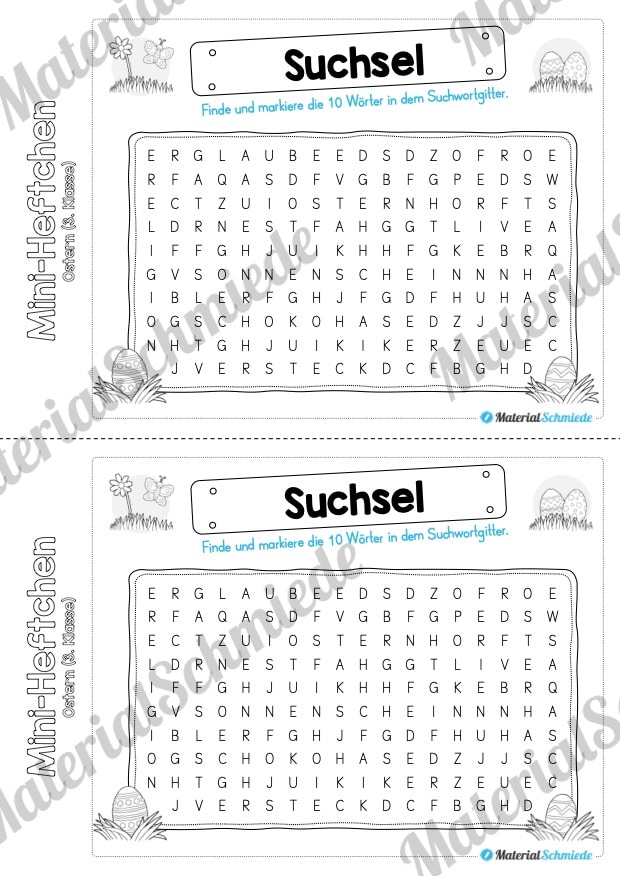 Mini-Heft: Ostern für die 3. Klasse (Suchsel / Suchwortgitter)