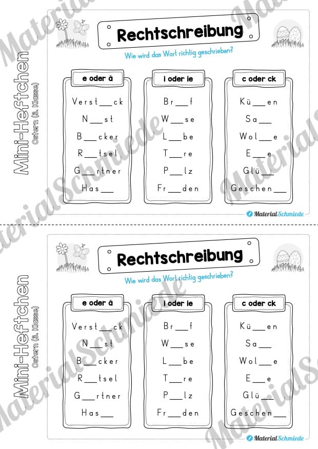 Mini-Heft: Ostern für die 3. Klasse (Rechtschreibung)