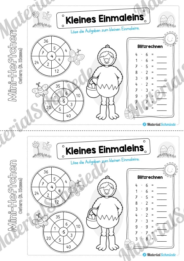 Mini-Heft: Ostern für die 3. Klasse (Kleines Einmaleins)